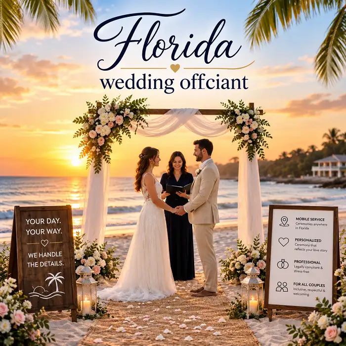 Wedding officiant Sarasota, FL providing personalized mobile wedding ceremony services